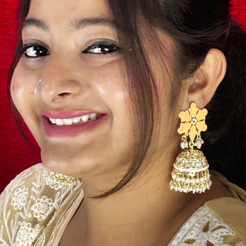 Elegant Peach Floral Jhumkas from Trenzify Store.