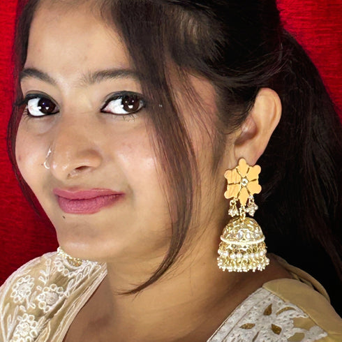 Elegant Peach Floral Jhumkas from Trenzify Store.