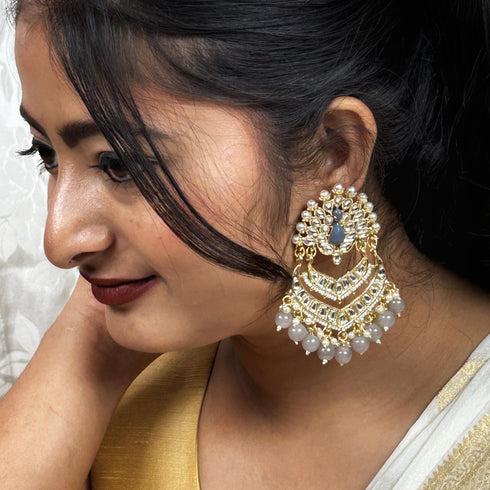 Kundan Peacock Chandbali Earrings from Trenzify Store.
