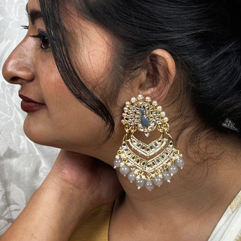 Kundan Peacock Chandbali Earrings from Trenzify Store.