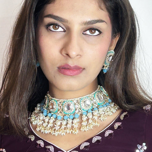 Mint Meenakari & Kundan Necklace Set from Trenzify Store.