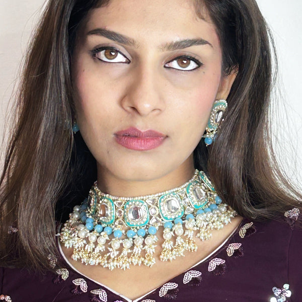 Mint Meenakari & Kundan Necklace Set from Trenzify Store.