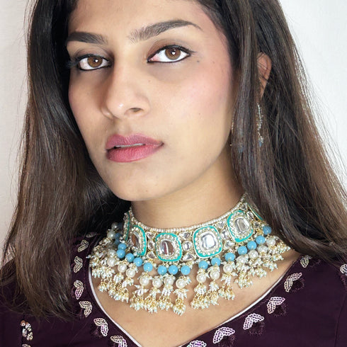 Mint Meenakari & Kundan Necklace Set from Trenzify Store.