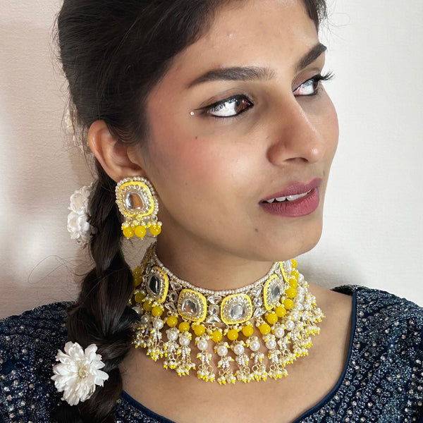 Yellow Meenakari & Kundan Necklace Set from Trenzify Store.