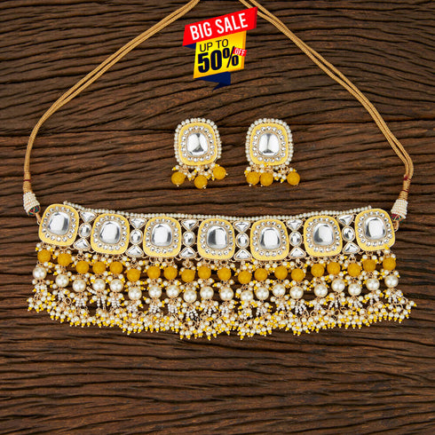 Yellow Meenakari & Kundan Necklace Set from Trenzify Store.