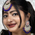 Navy Blue Beaded Kundan Earrings & Maang Tikka Set from Trenzify Store.