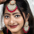 Red Beaded Kundan Earrings & Maang Tikka Set from Trenzify Store.