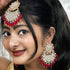 Red Beaded Kundan Earrings & Maang Tikka Set from Trenzify Store.