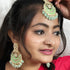 Mint Kundan Pearl Earrings & Maang Tikka Set from Trenzify Store.