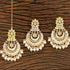 Peach Kundan Pearl Earrings & Maang Tikka Set from Trenzify Store.
