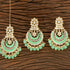 Mint Kundan Pearl Earrings & Maang Tikka Set from Trenzify Store.