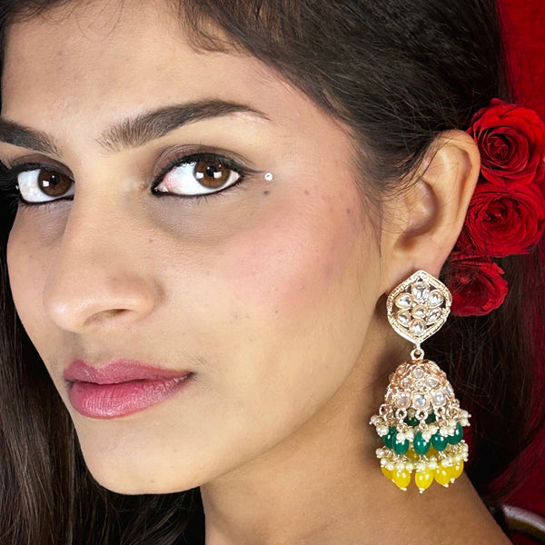 Cascading Kundan Bead Jhumka Earrings from Trenzify Store.
