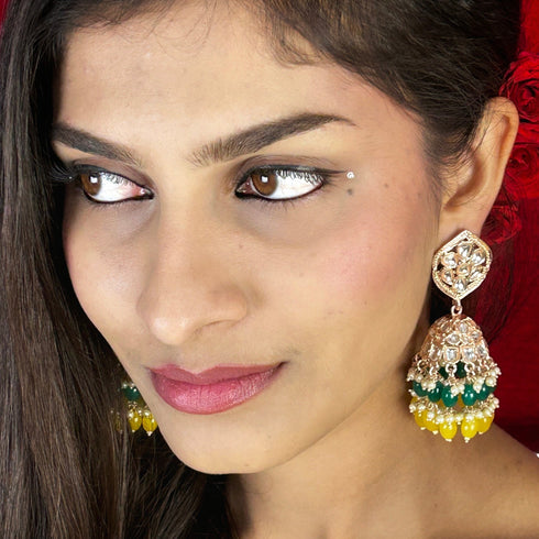 Cascading Kundan Bead Jhumka Earrings from Trenzify Store.