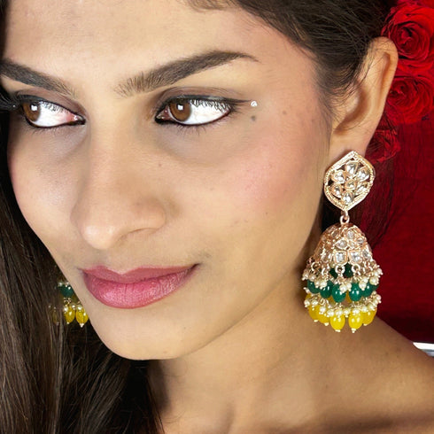Cascading Kundan Bead Jhumka Earrings from Trenzify Store.
