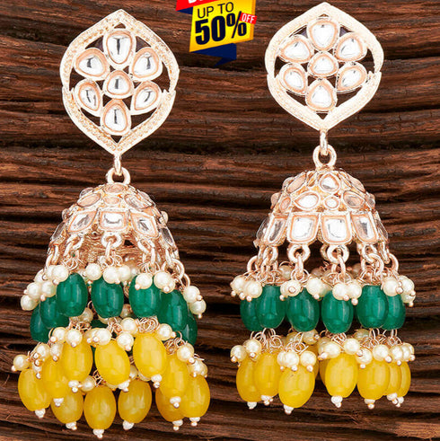 Cascading Kundan Bead Jhumka Earrings from Trenzify Store.