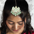 Mint Enamel Floral Maang Tikka with Beaded Drops from Trenzify Store.