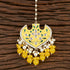 Yellow Enamel Floral Maang Tikka with Beaded Drops from Trenzify Store.