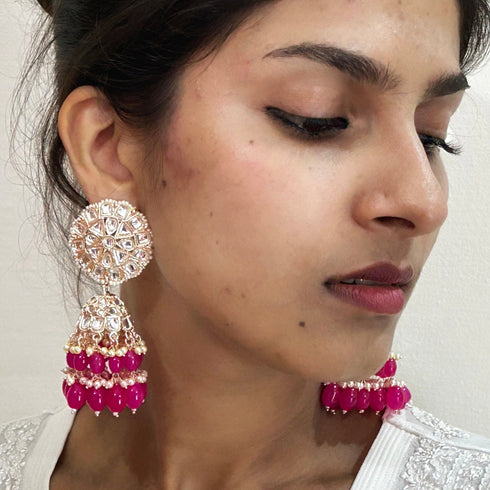 Radiant Kundan Bead Jhumka Earrings from Trenzify Store.