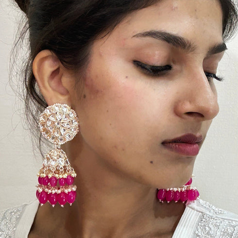 Radiant Kundan Bead Jhumka Earrings from Trenzify Store.