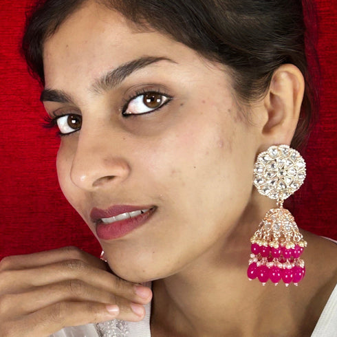 Radiant Kundan Bead Jhumka Earrings from Trenzify Store.