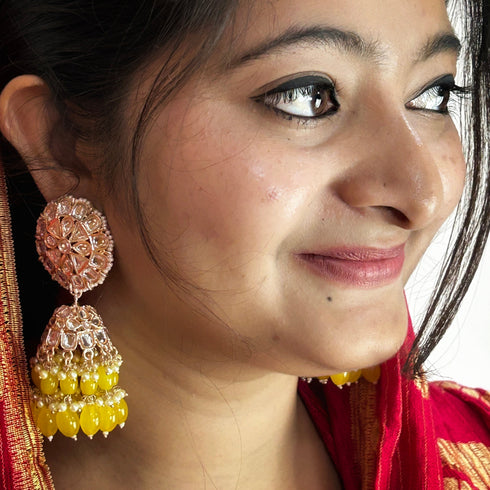 Radiant Kundan Bead Jhumka Earrings from Trenzify Store.
