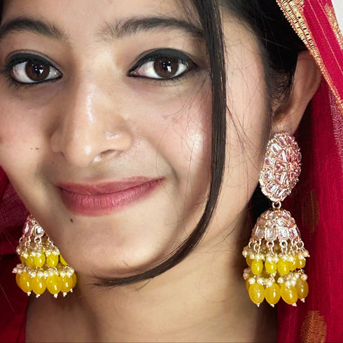 Radiant Kundan Bead Jhumka Earrings from Trenzify Store.
