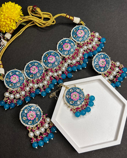 Rama Green Meenakari & Bead Necklace Set from Trenzify Store.