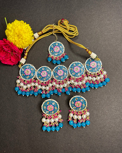 Rama Green Meenakari & Bead Necklace Set from Trenzify Store.