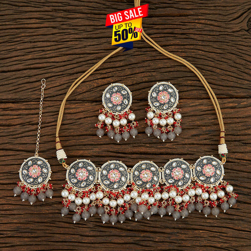 Grey Meenakari & Bead Necklace Set from Trenzify Store.