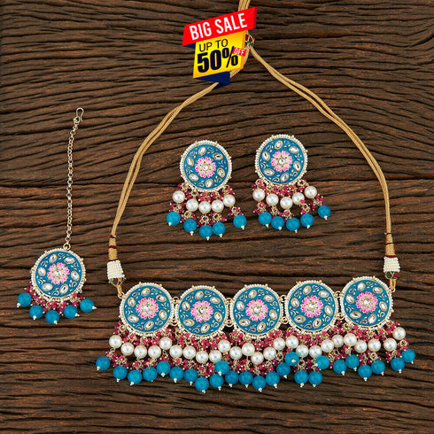 Rama Green Meenakari & Bead Necklace Set from Trenzify Store.