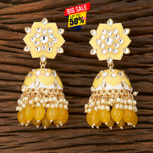 Floral Meenakari Kundan Jhumka Earrings from Trenzify Store.