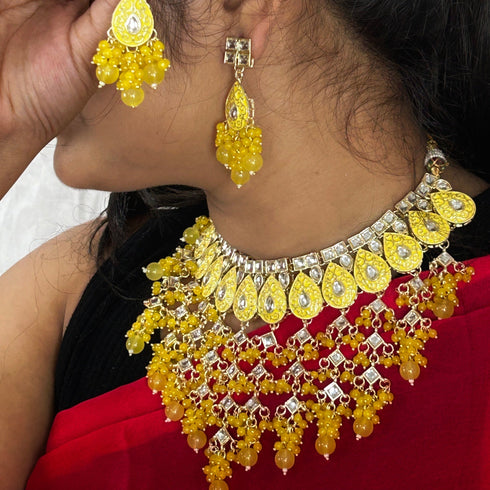 Yellow Meenakari Necklace Set from Trenzify Store.