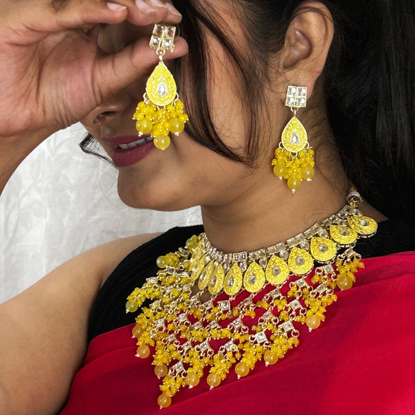 Yellow Meenakari Necklace Set from Trenzify Store.