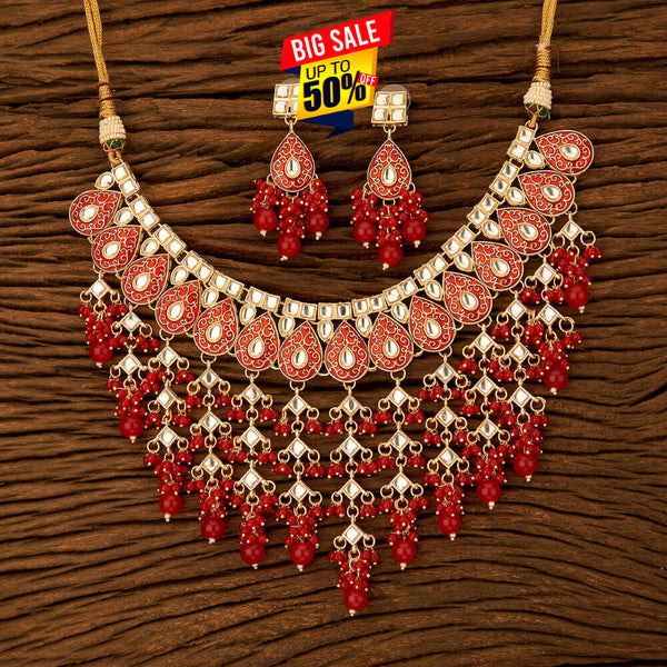 Red Meenakari Necklace Set from Trenzify Store.
