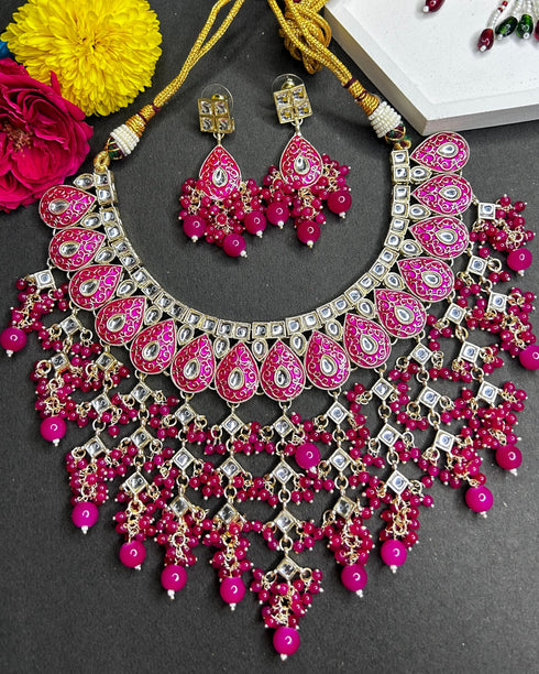 Rani Pink Meenakari Necklace Set from Trenzify Store.