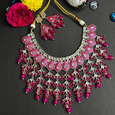 Rani Pink Meenakari Necklace Set from Trenzify Store.