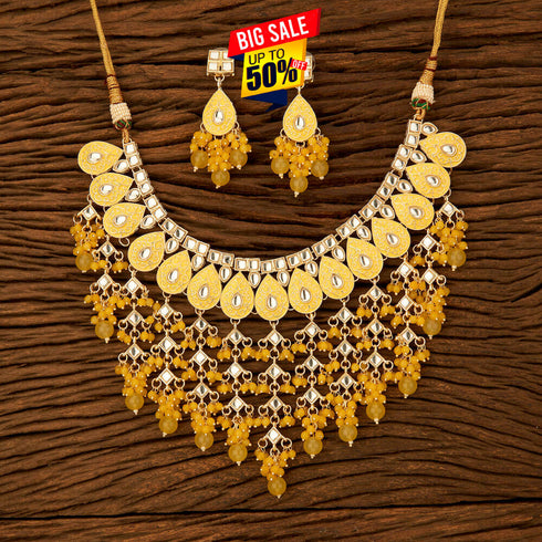 Yellow Meenakari Necklace Set from Trenzify Store.