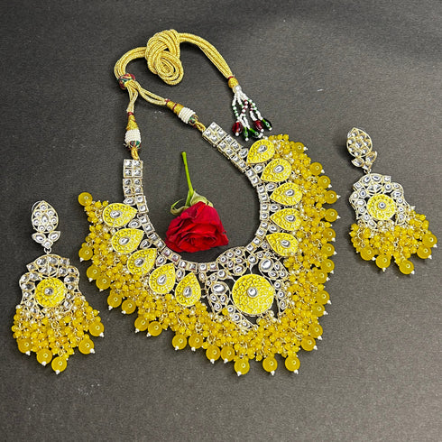 Yellow Kundan Necklace Set from Trenzify Store.