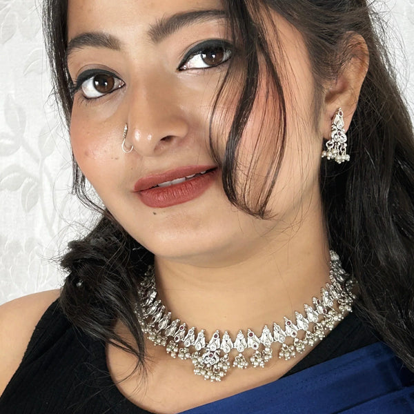 Oxidised Ruby Pearl Necklace Set from Trenzify Store.