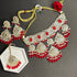 Crimson Red Kundan Necklace, Earrings & Maang Tikka Set from Trenzify Store.