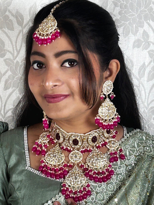 Rani Pink Kundan Necklace Set from Trenzify Store.