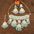 Turquoise Kundan Necklace, Earrings & Maang Tikka Set from Trenzify Store.