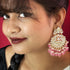Pink Beaded Kundan Chandbali Earrings from Trenzify Store.
