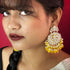 Yellow Beaded Kundan Chandbali Earrings from Trenzify Store.