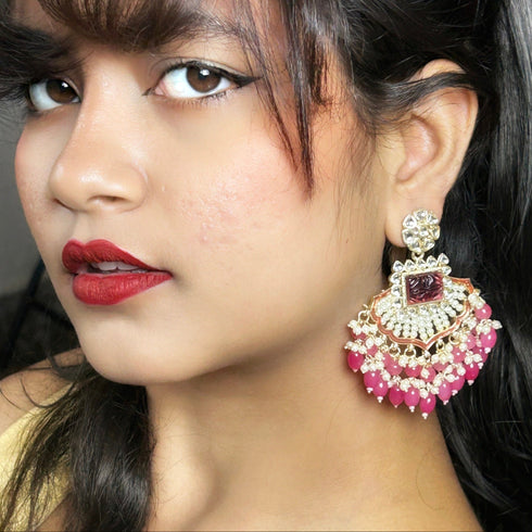 Pink Beaded Kundan Earrings from Trenzify Store.
