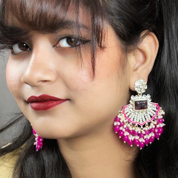 Fuchsia Beaded Kundan Earrings from Trenzify Store.