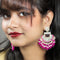 Fuchsia Beaded Kundan Earrings from Trenzify Store.