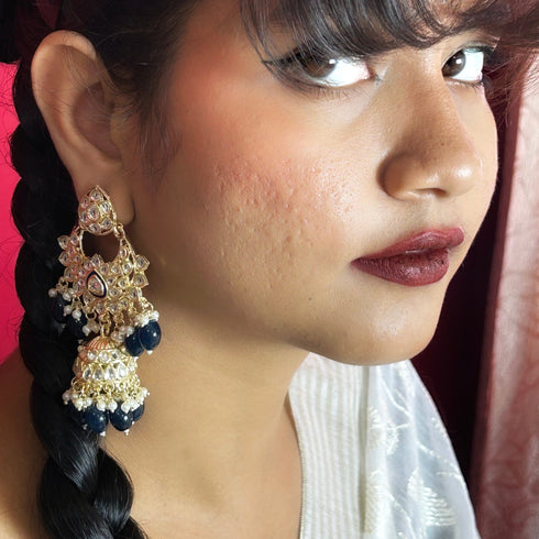 Kundan & Beaded Statement Chandbali Earrings from Trenzify Store.