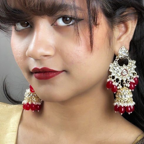 Kundan & Beaded Statement Chandbali Earrings from Trenzify Store.