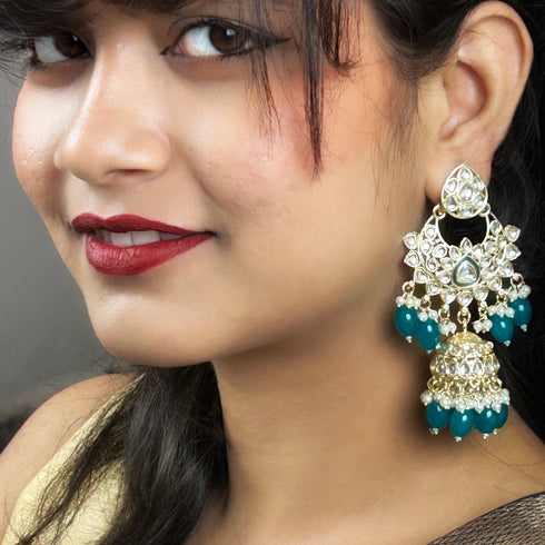 Kundan & Beaded Statement Chandbali Earrings from Trenzify Store.